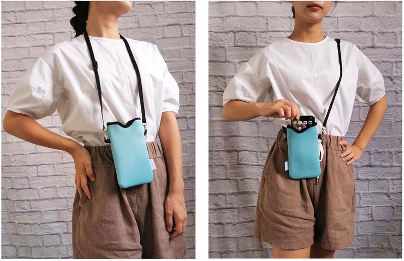 Tainada Men Women Neoprene Phone Sleeve Pouch Case Bag with Crossbody Strap/Neck Lanyard for iPhone 17/16/15 Pro Max, Air, 16/15/14 Plus, 16e; Samsung S25,S24, A56, S25 FE, Z Fold7 (Turquoise Blue) - Image 2